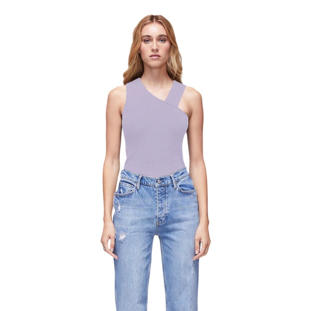 DSTLD Asymmetrical Ribbed Knit Tank Top Lilac Purple Lavender Women’s Medium - Picture 3 of 13